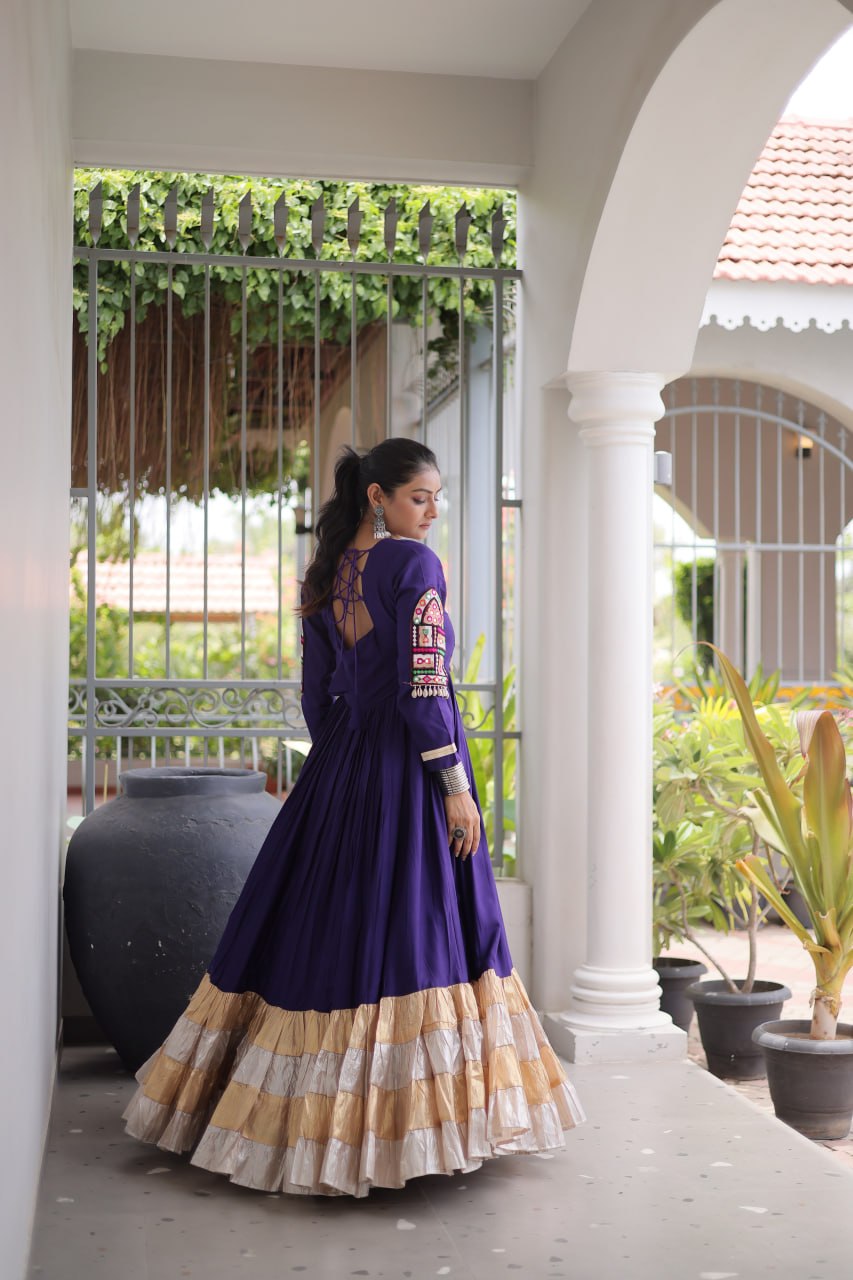 Nisha Blue Reyon Kutchi Gamthi Gown