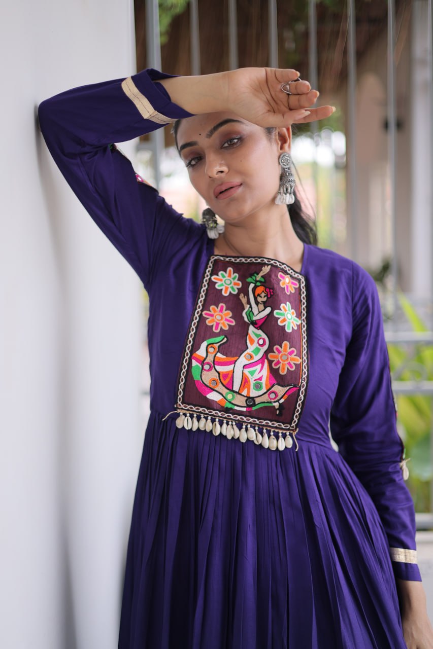 Nisha Blue Reyon Kutchi Gamthi Gown