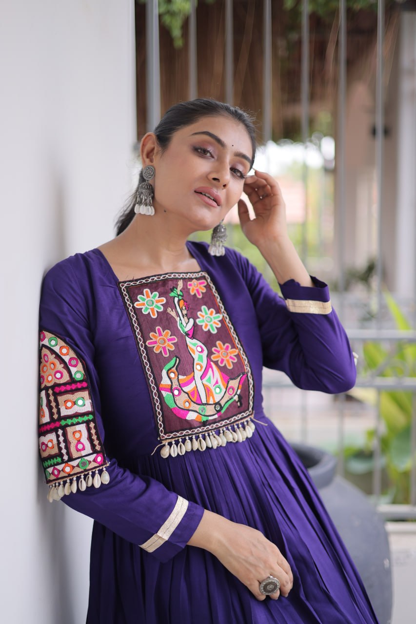 Nisha Blue Reyon Kutchi Gamthi Gown