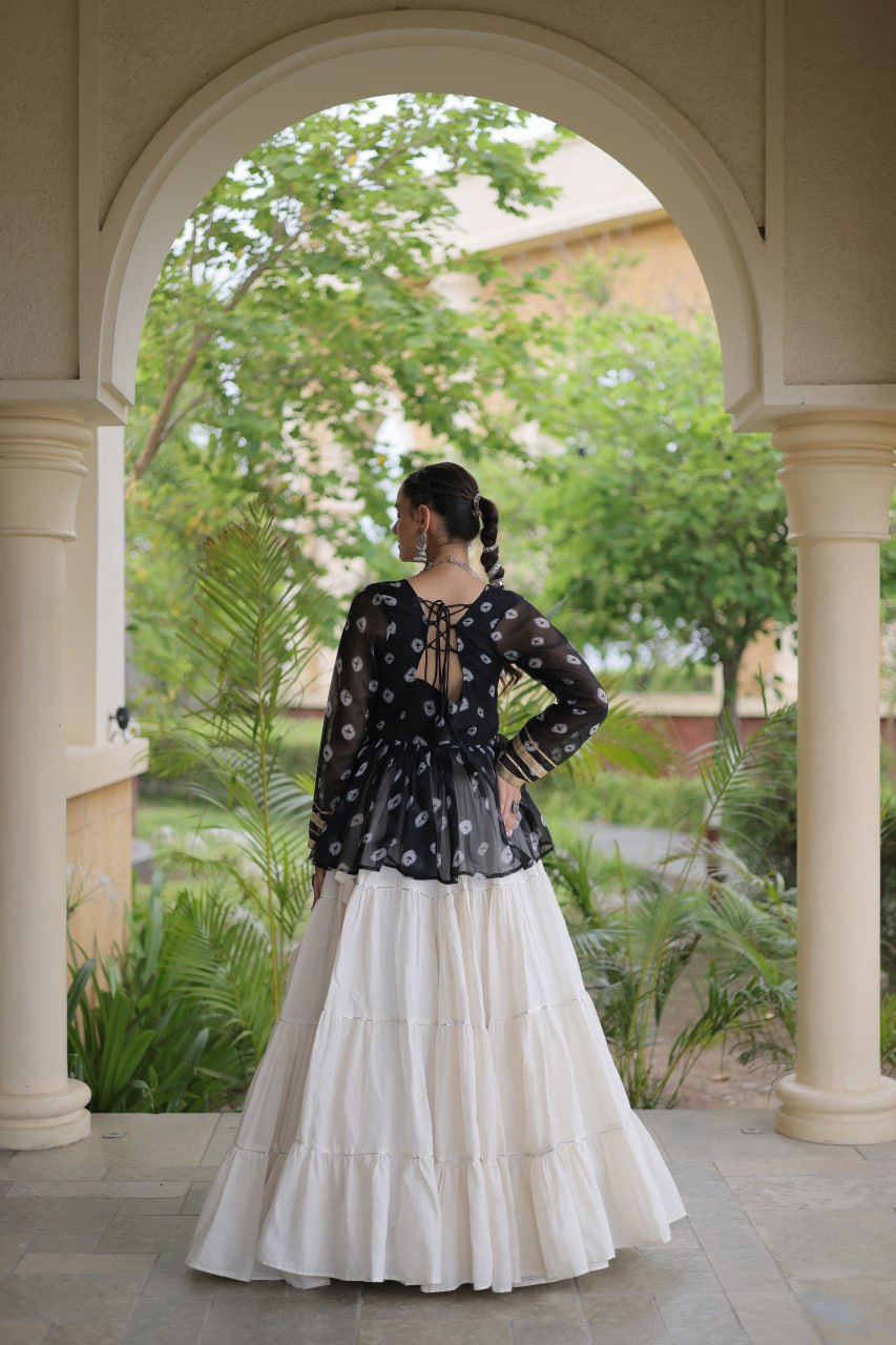 Charvi Black Kora Cotton Bandhni Kutchi Gamthi Lehenga