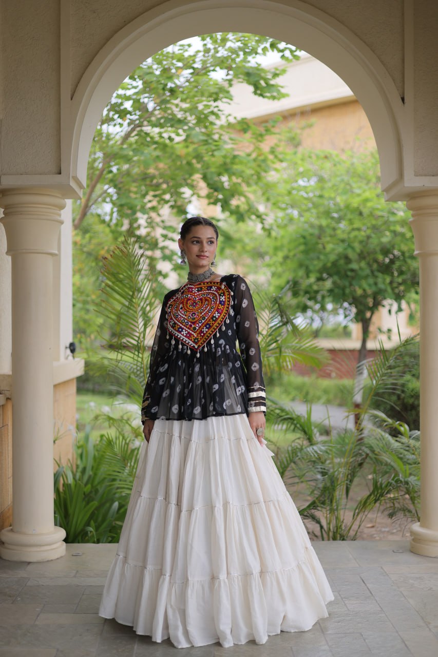 Charvi Black Kora Cotton Bandhni Kutchi Gamthi Lehenga