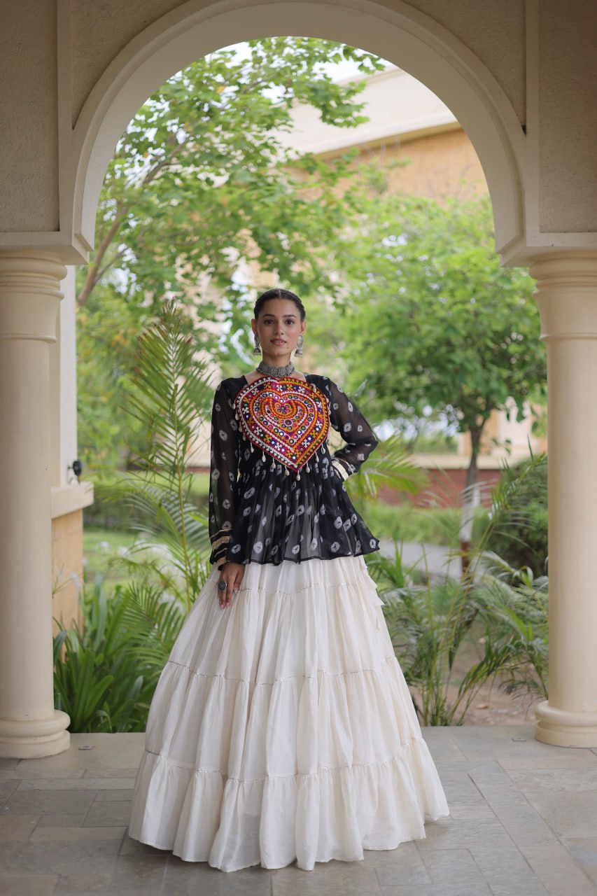 Charvi Black Kora Cotton Bandhni Kutchi Gamthi Lehenga