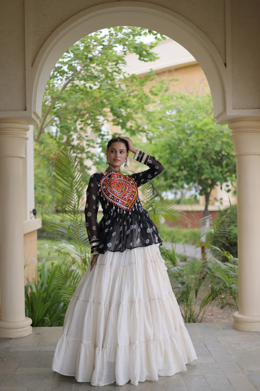 Charvi Black Kora Cotton Bandhni Kutchi Gamthi Lehenga