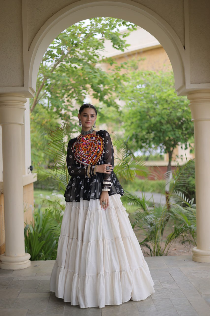 Charvi Black Kora Cotton Bandhni Kutchi Gamthi Lehenga