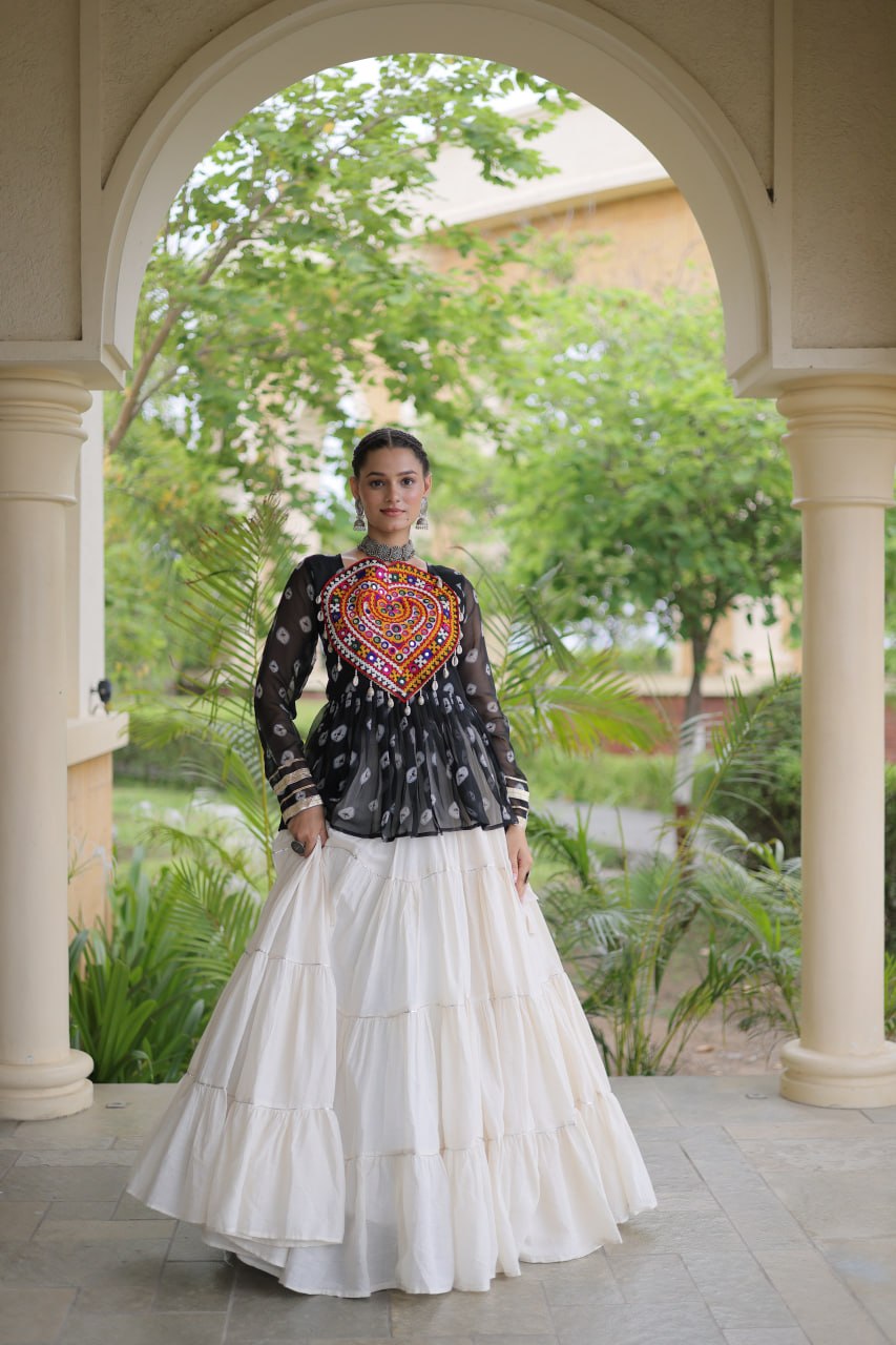 Charvi Black Kora Cotton Bandhni Kutchi Gamthi Lehenga