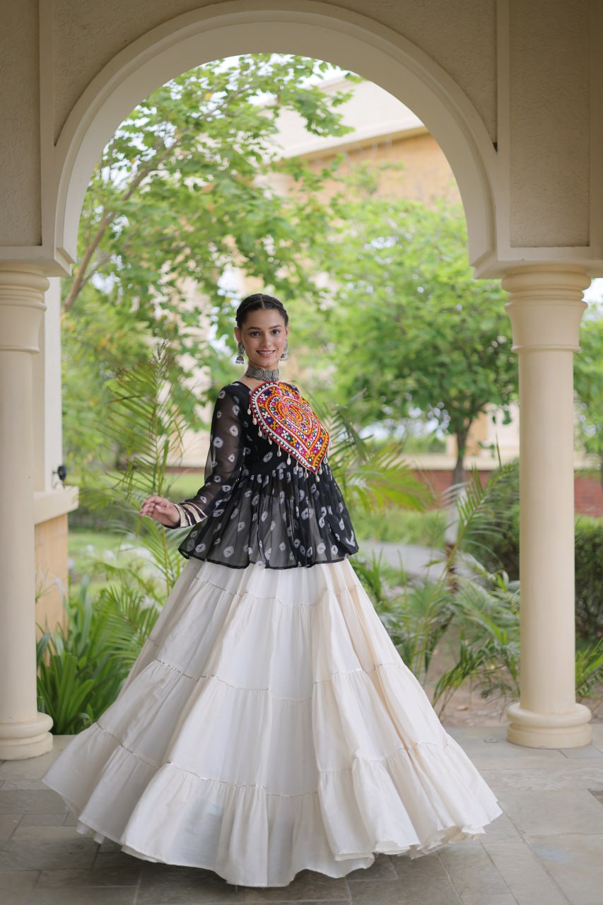 Charvi Black Kora Cotton Bandhni Kutchi Gamthi Lehenga