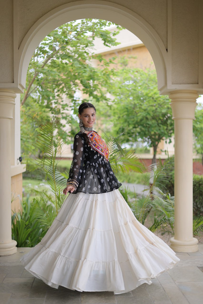 Charvi Black Kora Cotton Bandhni Kutchi Gamthi Lehenga