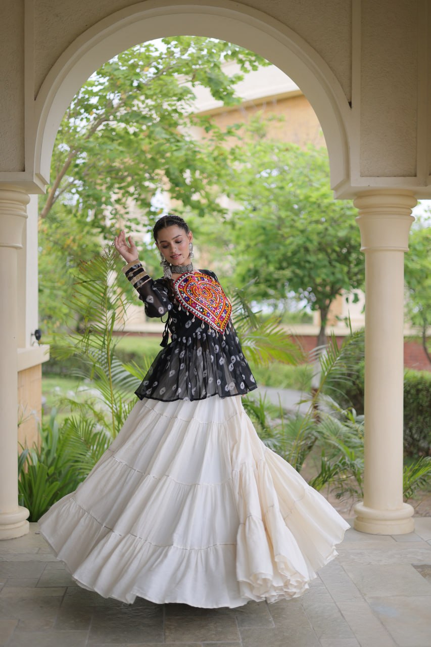 Charvi Black Kora Cotton Bandhni Kutchi Gamthi Lehenga