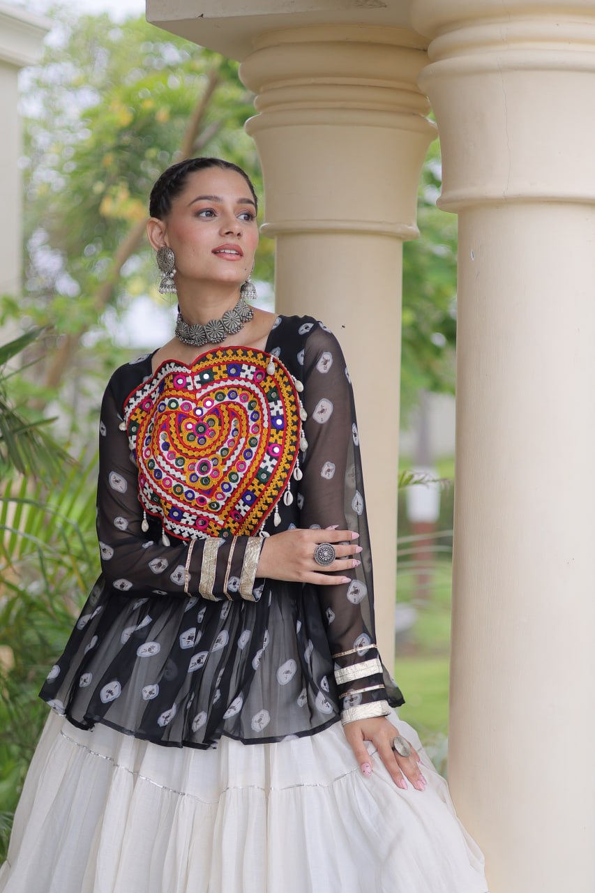 Charvi Black Kora Cotton Bandhni Kutchi Gamthi Lehenga