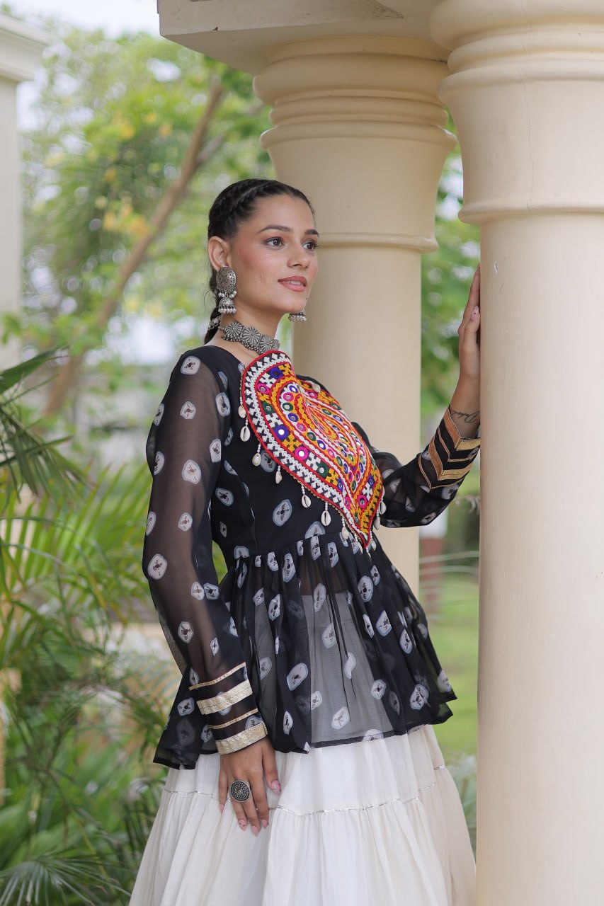 Charvi Black Kora Cotton Bandhni Kutchi Gamthi Lehenga