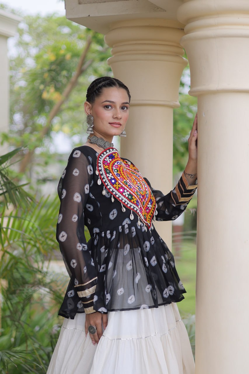 Charvi Black Kora Cotton Bandhni Kutchi Gamthi Lehenga