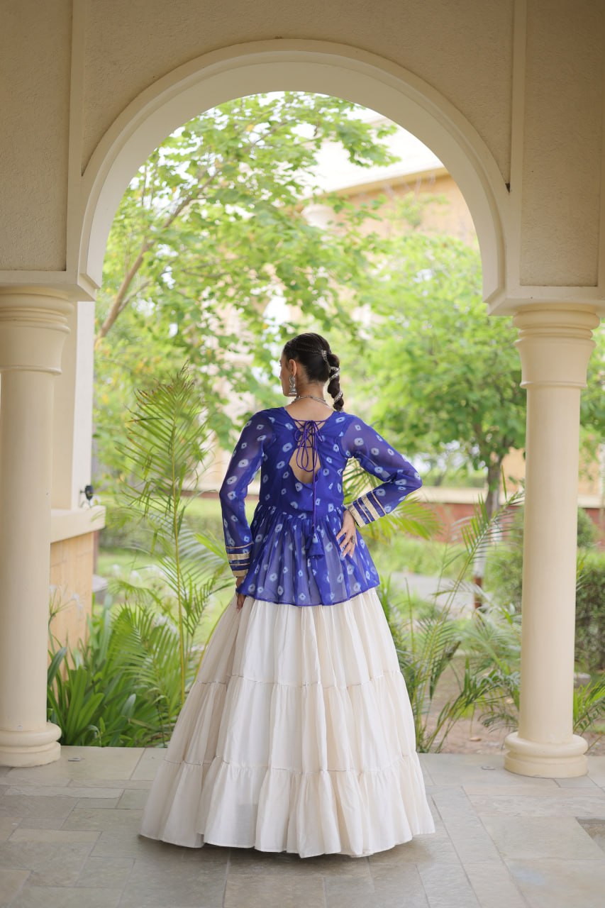 Charvi Blue Kora Cotton Bandhni Kutchi Gamthi Lehenga