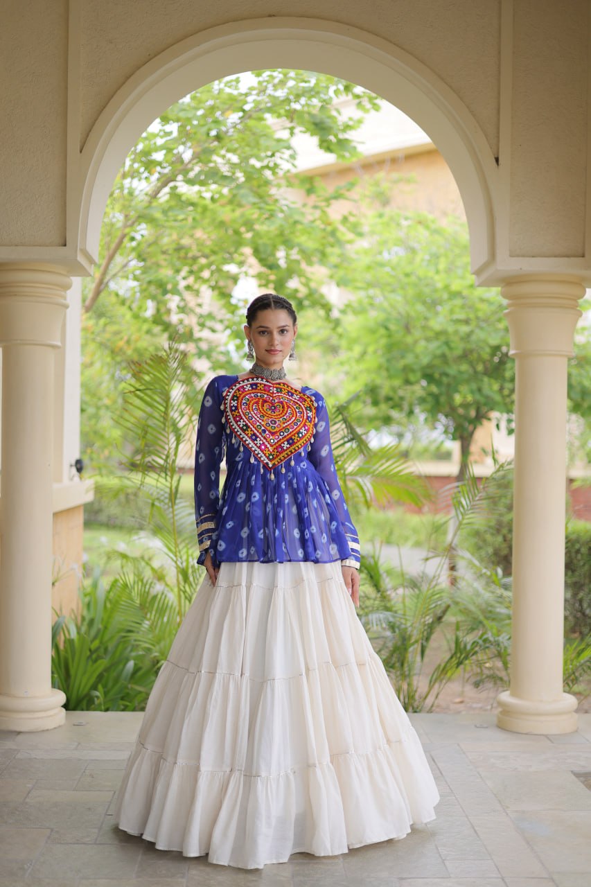 Charvi Blue Kora Cotton Bandhni Kutchi Gamthi Lehenga