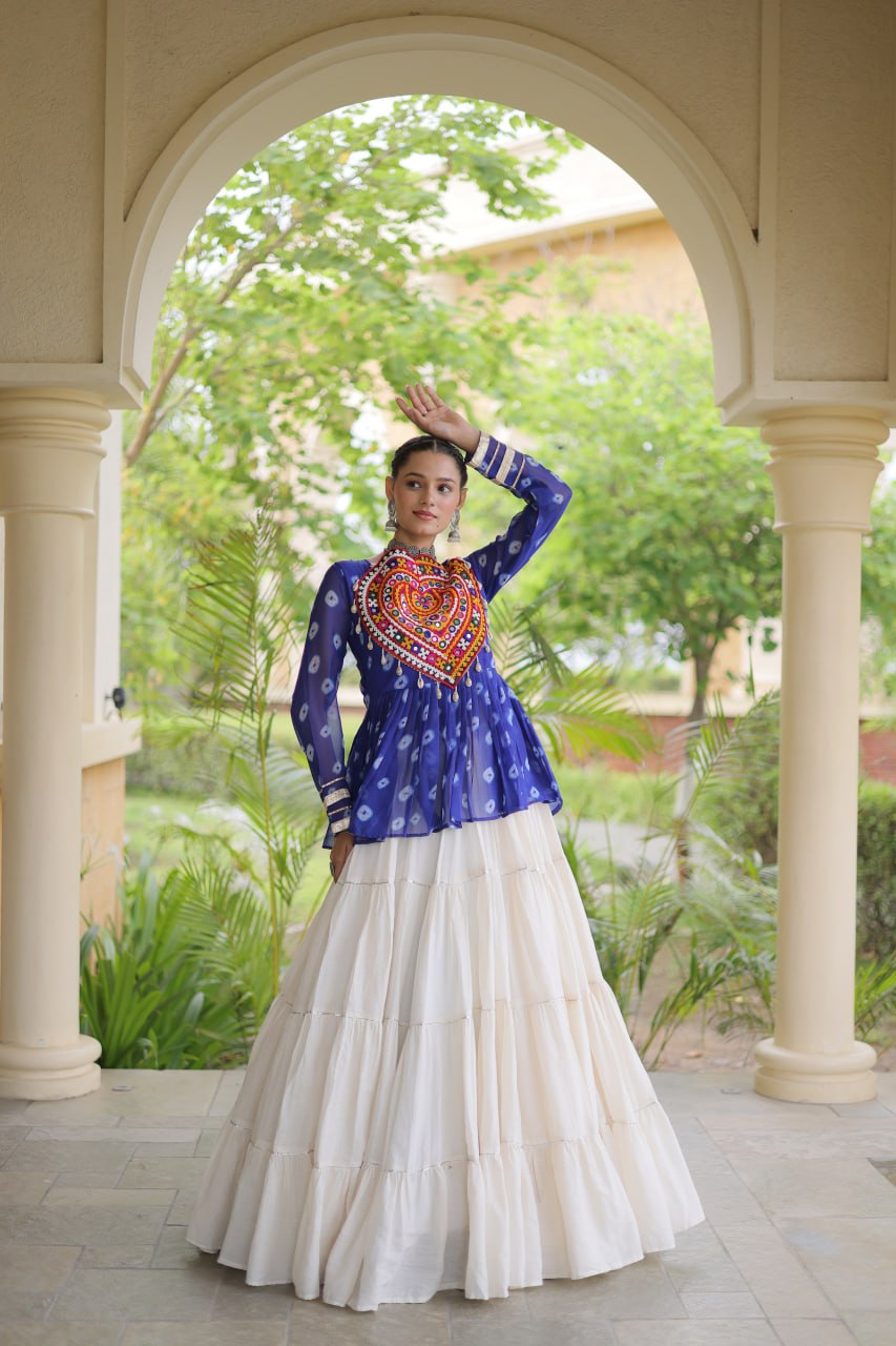 Charvi Blue Kora Cotton Bandhni Kutchi Gamthi Lehenga