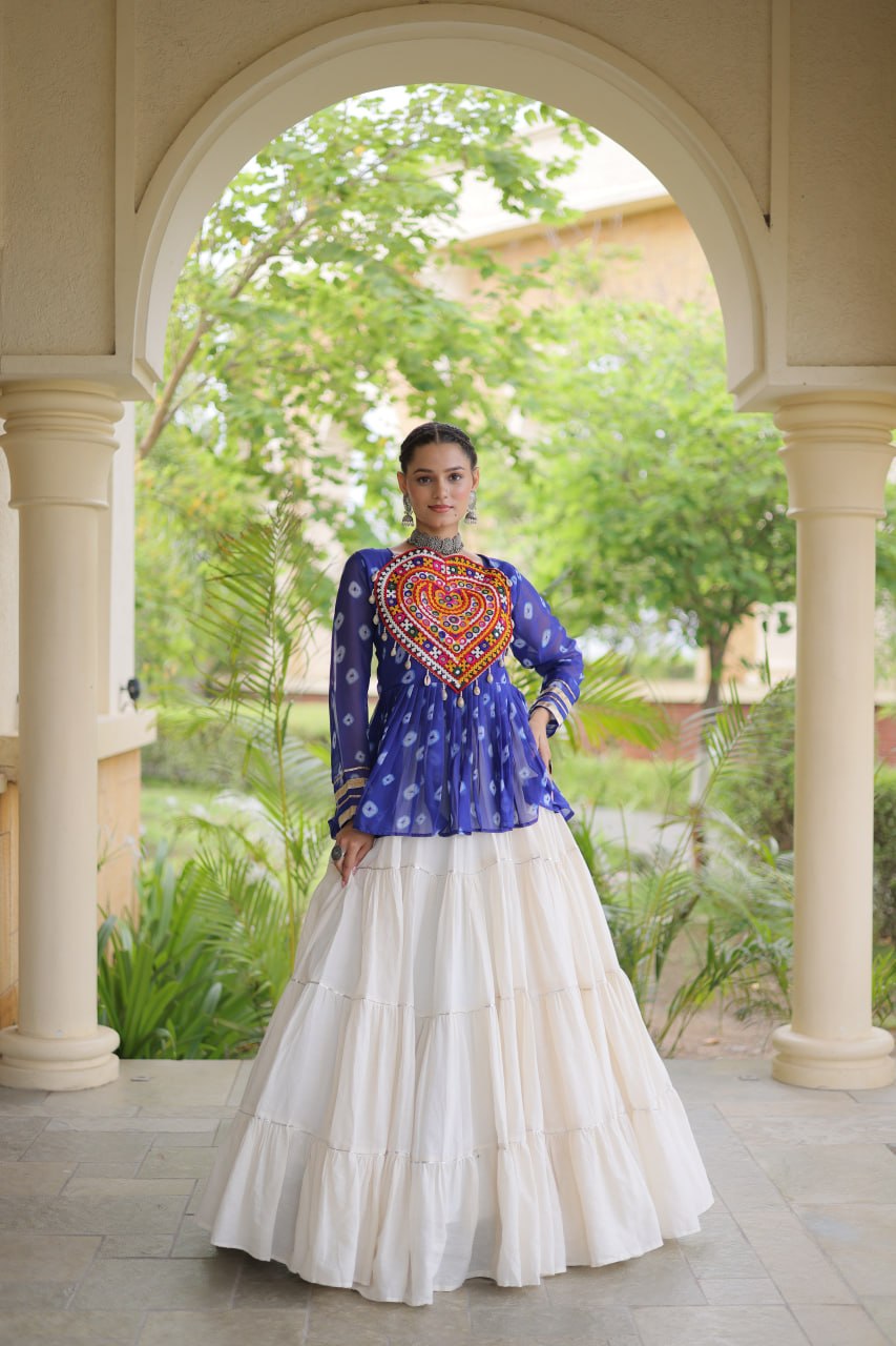 Charvi Blue Kora Cotton Bandhni Kutchi Gamthi Lehenga