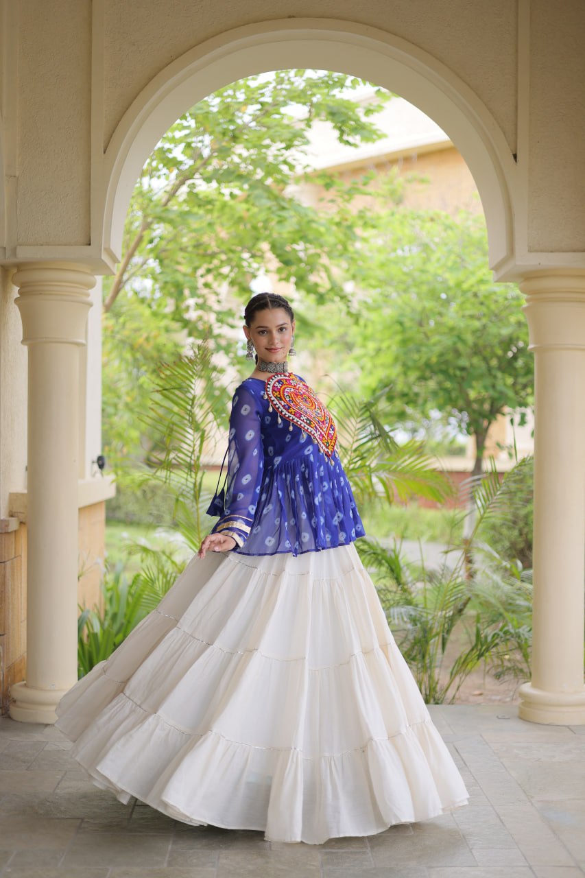 Charvi Blue Kora Cotton Bandhni Kutchi Gamthi Lehenga