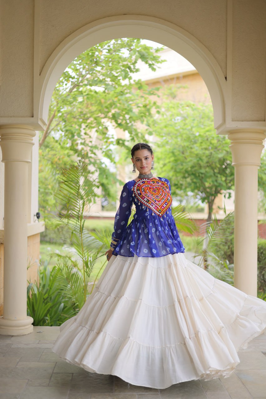 Charvi Blue Kora Cotton Bandhni Kutchi Gamthi Lehenga