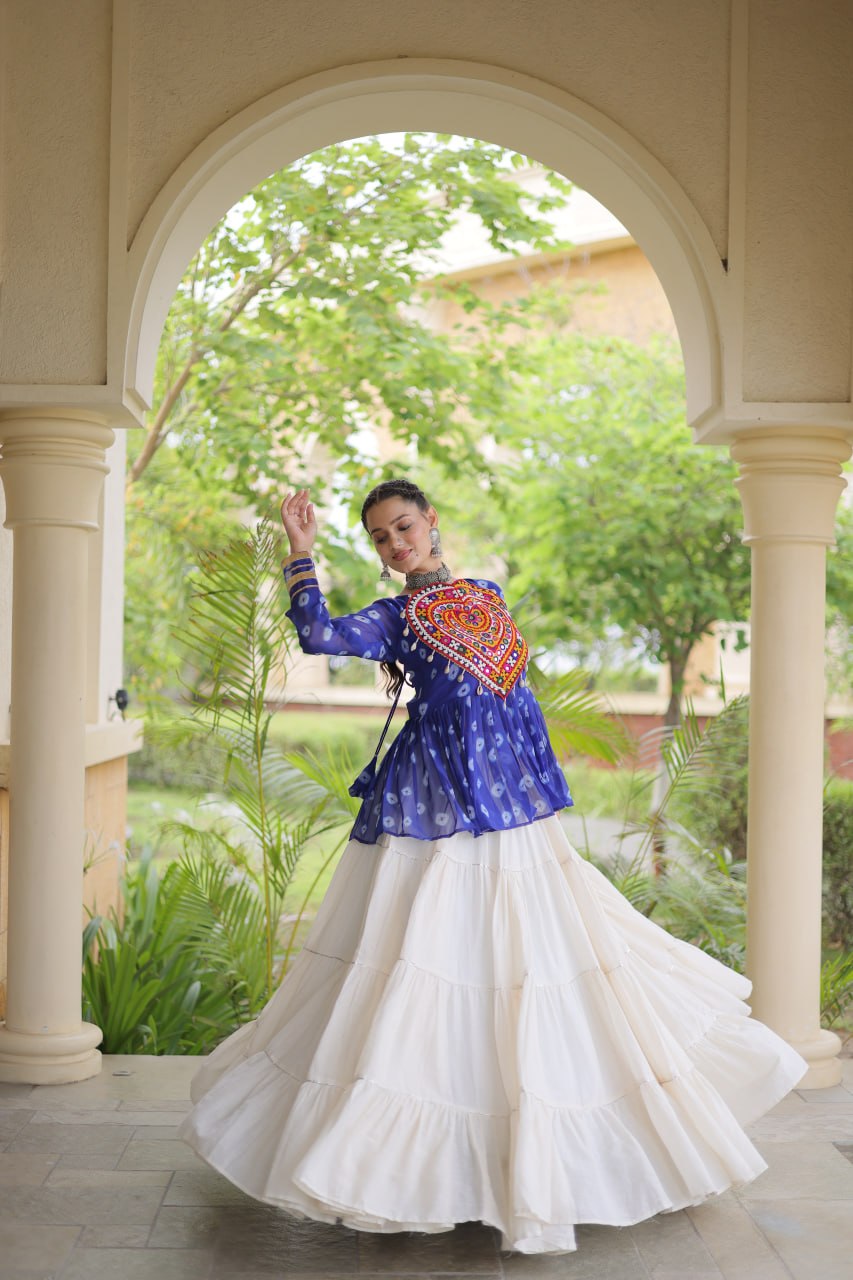 Charvi Blue Kora Cotton Bandhni Kutchi Gamthi Lehenga