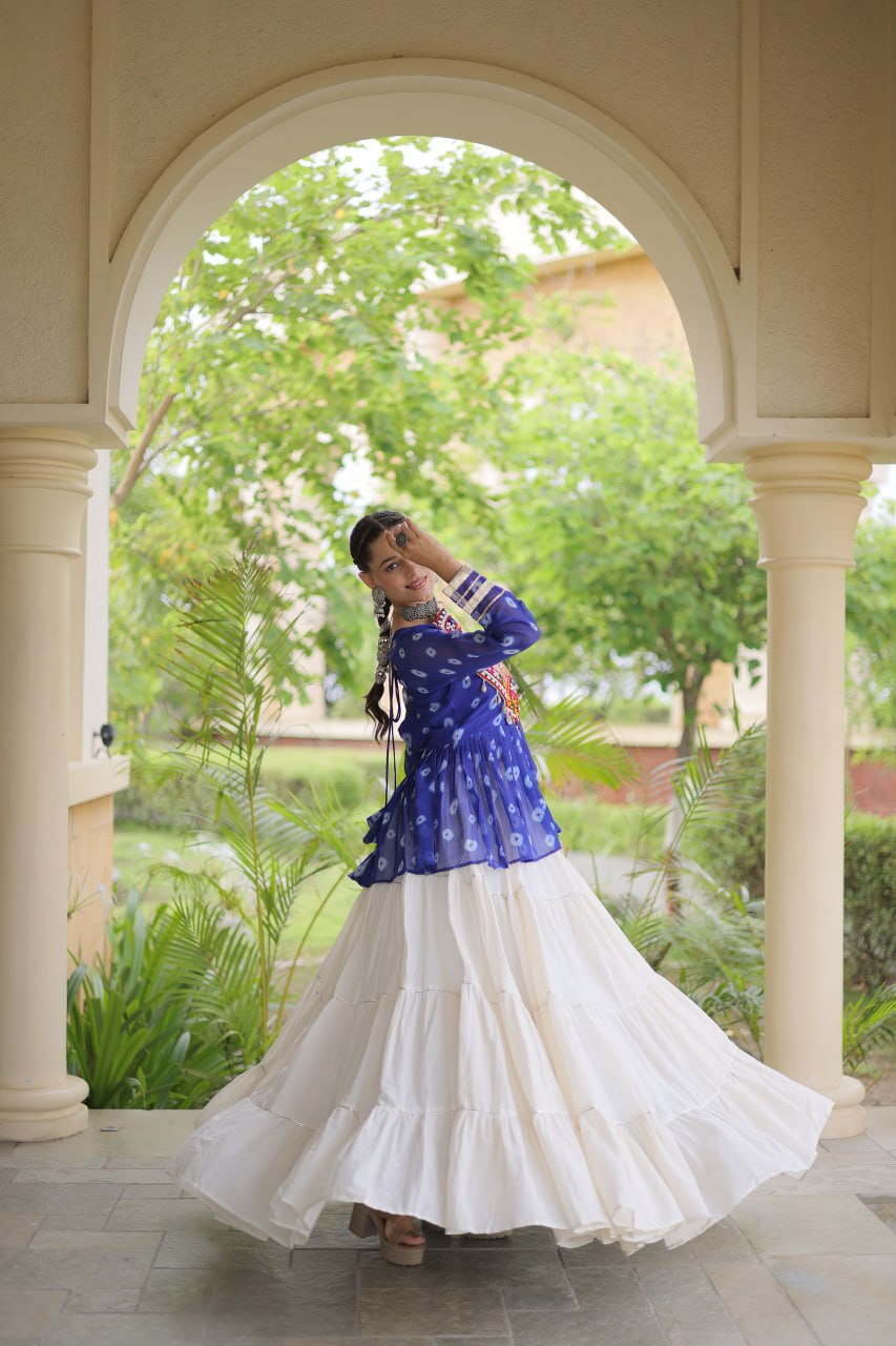 Charvi Blue Kora Cotton Bandhni Kutchi Gamthi Lehenga