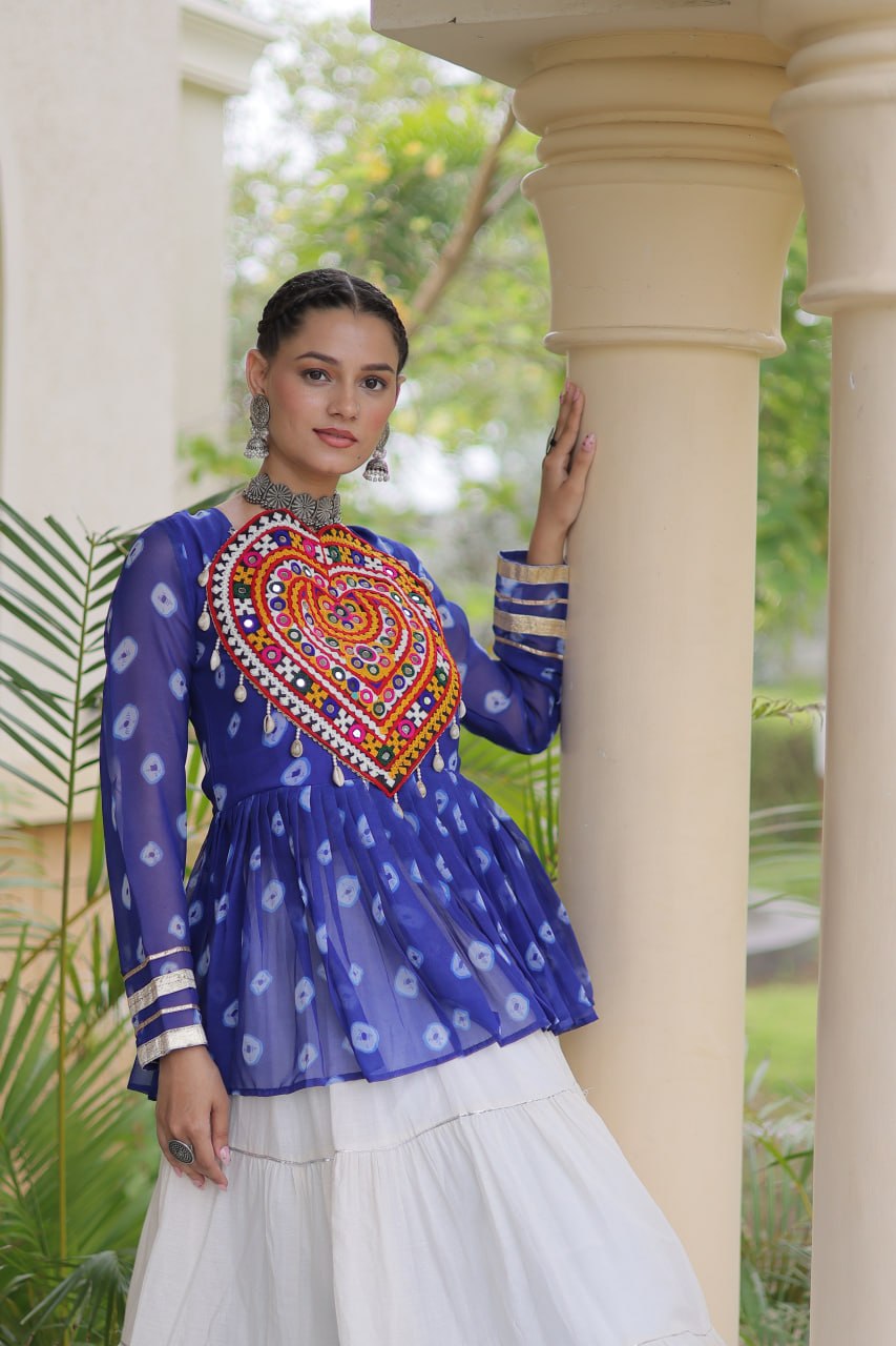 Charvi Blue Kora Cotton Bandhni Kutchi Gamthi Lehenga