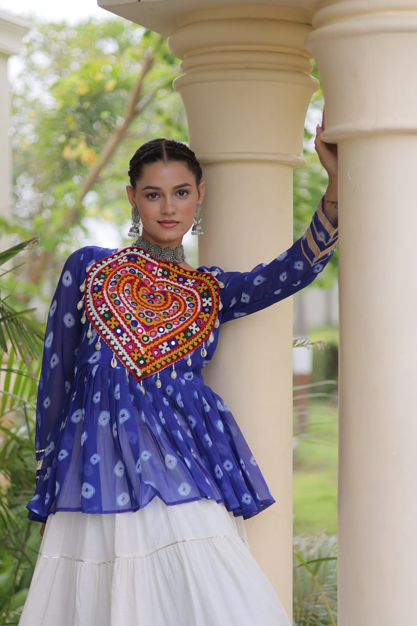 Charvi Blue Kora Cotton Bandhni Kutchi Gamthi Lehenga