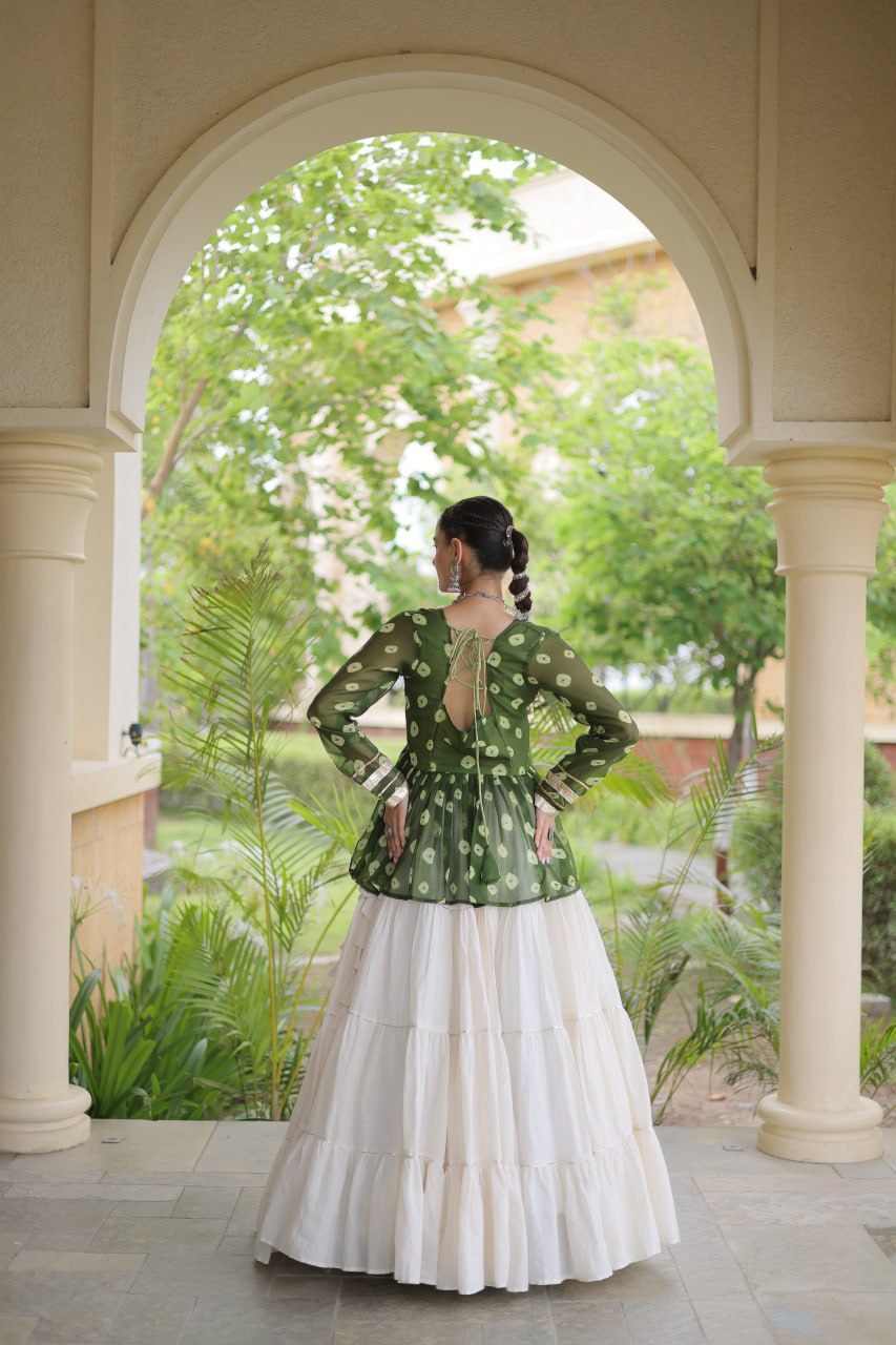 Charvi Green Kora Cotton Bandhni Kutchi Gamthi Lehenga