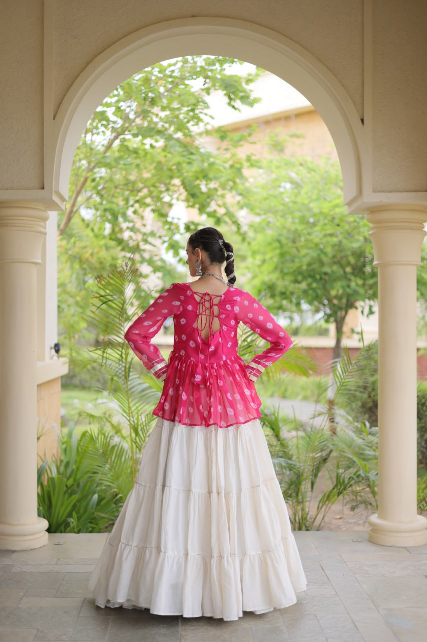 Charvi Pink Kora Cotton Bandhni Kutchi Gamthi Lehenga