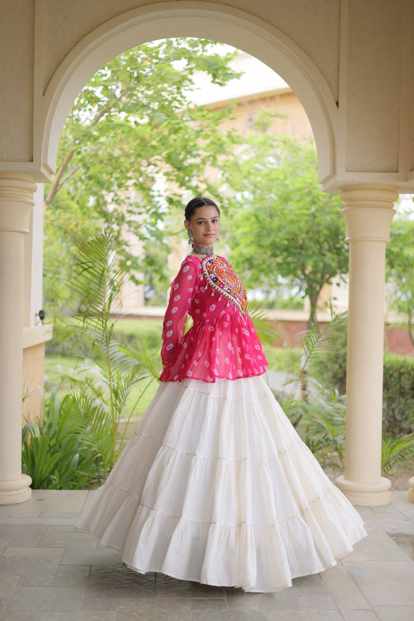Charvi Pink Kora Cotton Bandhni Kutchi Gamthi Lehenga