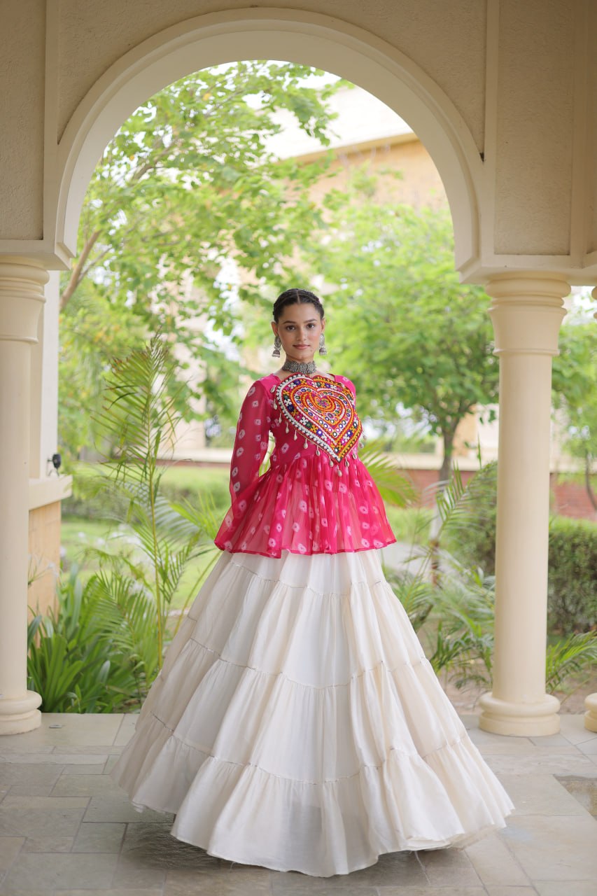 Charvi Pink Kora Cotton Bandhni Kutchi Gamthi Lehenga