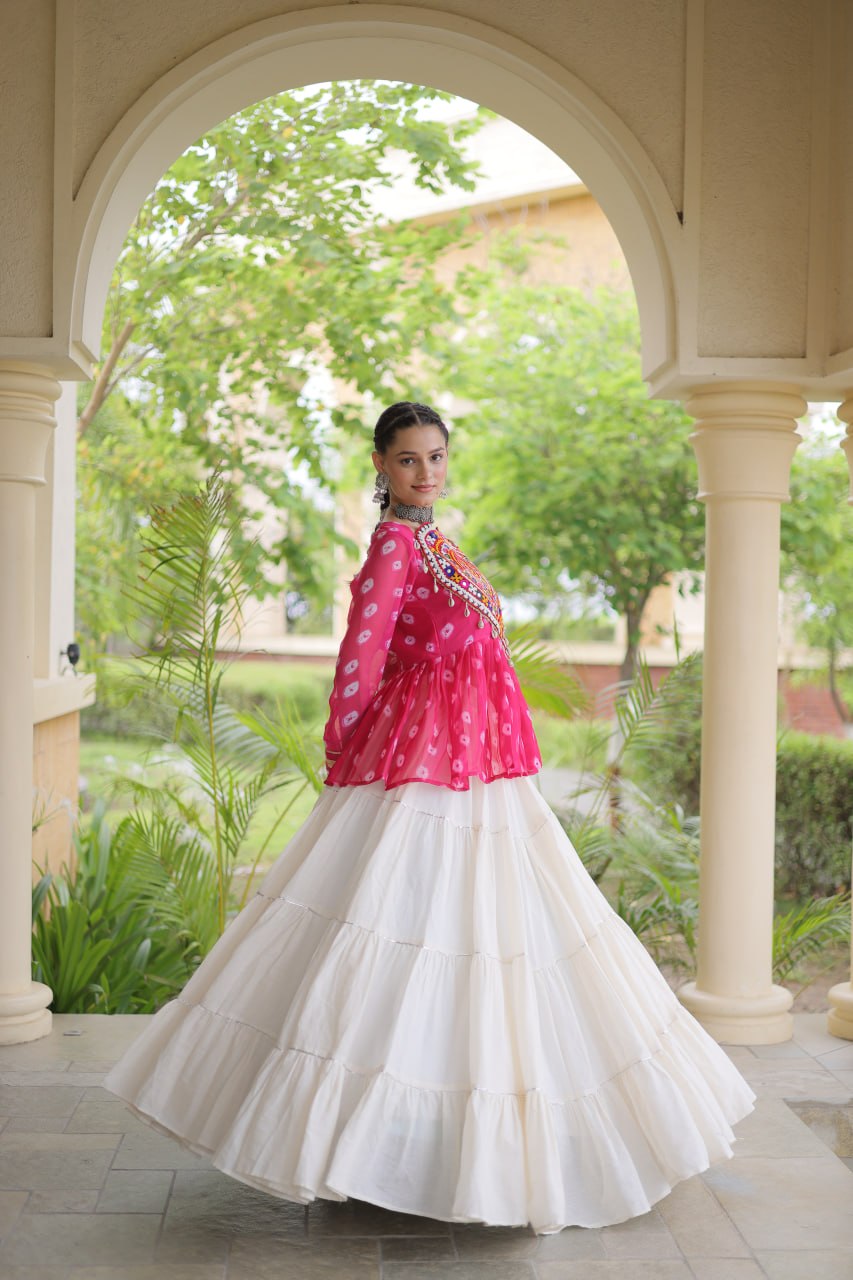 Charvi Pink Kora Cotton Bandhni Kutchi Gamthi Lehenga