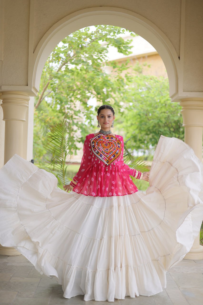 Charvi Pink Kora Cotton Bandhni Kutchi Gamthi Lehenga