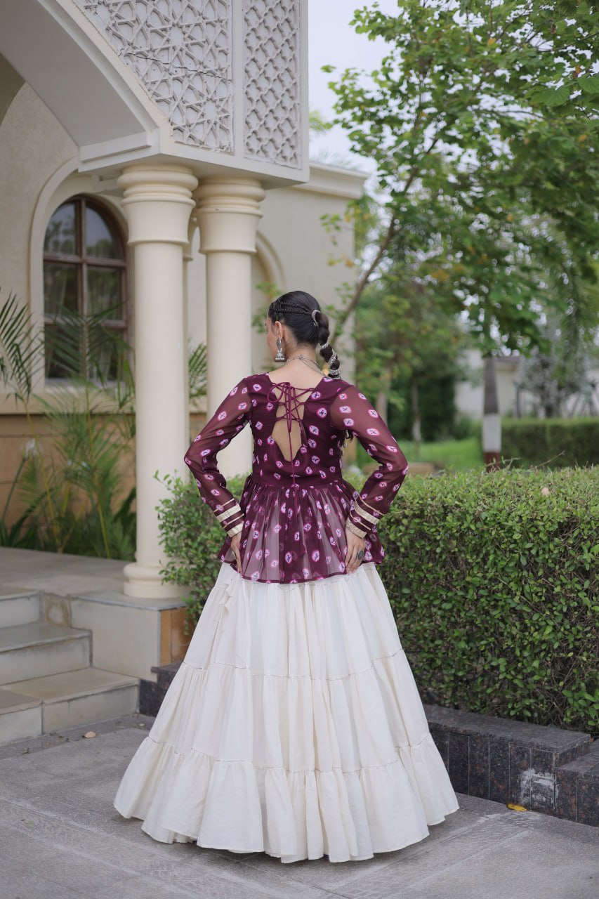 Charvi Purple Kora Cotton Bandhni Kutchi Gamthi Lehenga