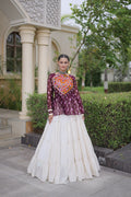 Charvi Purple Kora Cotton Bandhni Kutchi Gamthi Lehenga