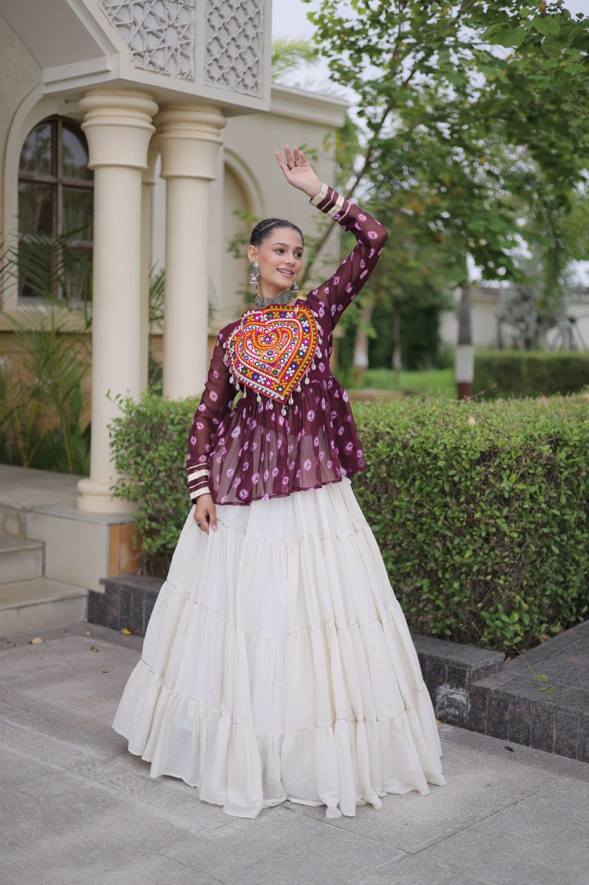 Charvi Purple Kora Cotton Bandhni Kutchi Gamthi Lehenga
