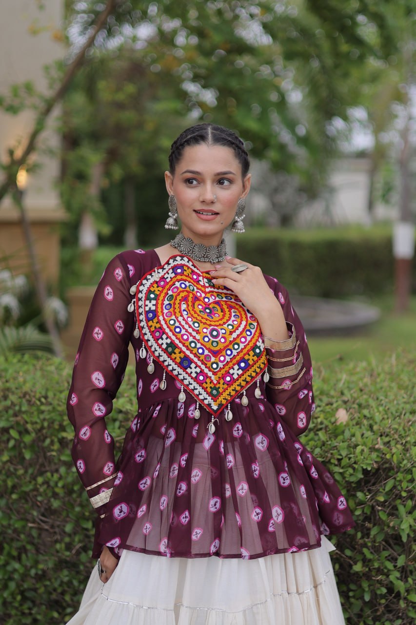 Charvi Purple Kora Cotton Bandhni Kutchi Gamthi Lehenga