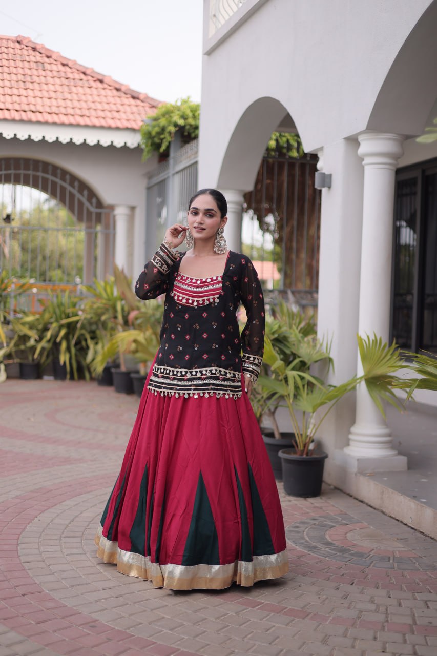 Diksha Black Rayon Bandhni Kutchi Gamthi Lehenga