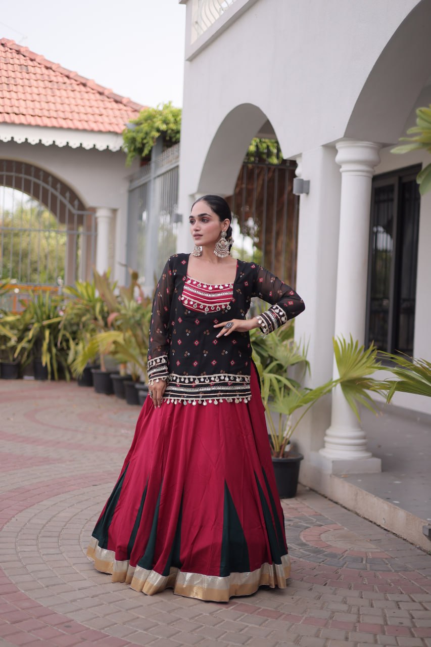 Diksha Black Rayon Bandhni Kutchi Gamthi Lehenga