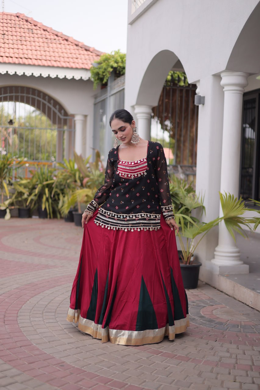 Diksha Black Rayon Bandhni Kutchi Gamthi Lehenga
