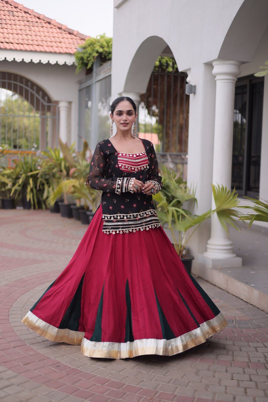 Diksha Black Rayon Bandhni Kutchi Gamthi Lehenga