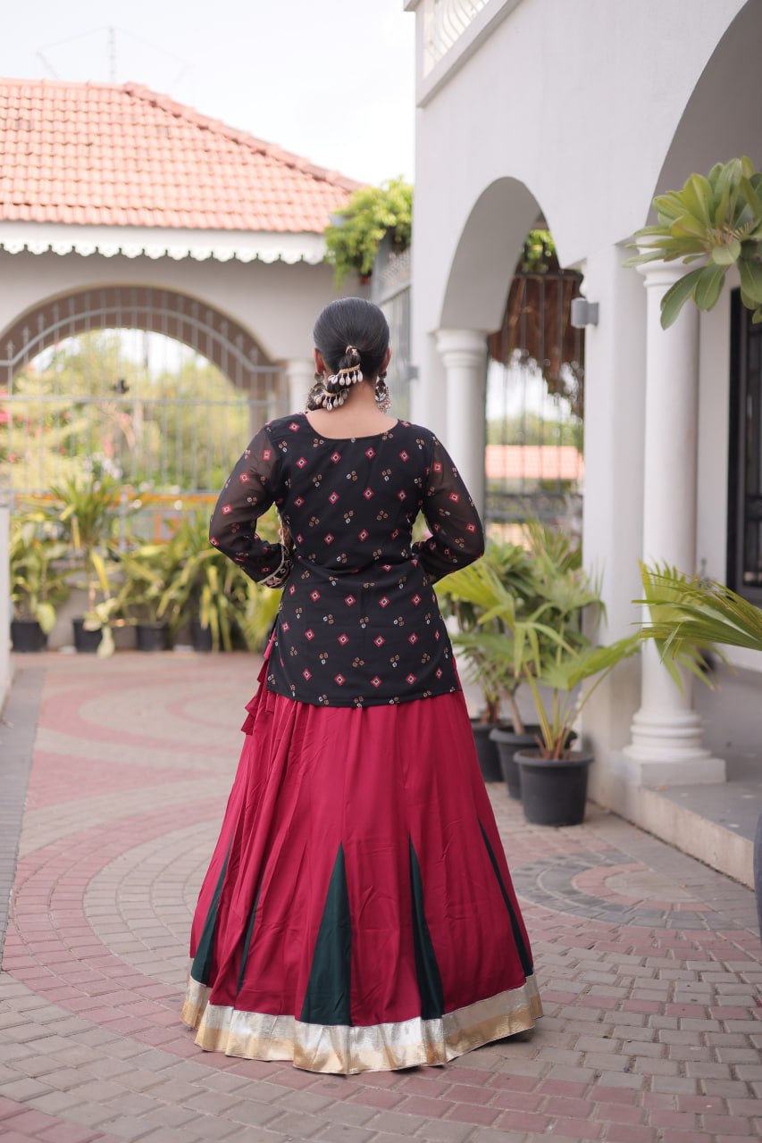 Diksha Black Rayon Bandhni Kutchi Gamthi Lehenga