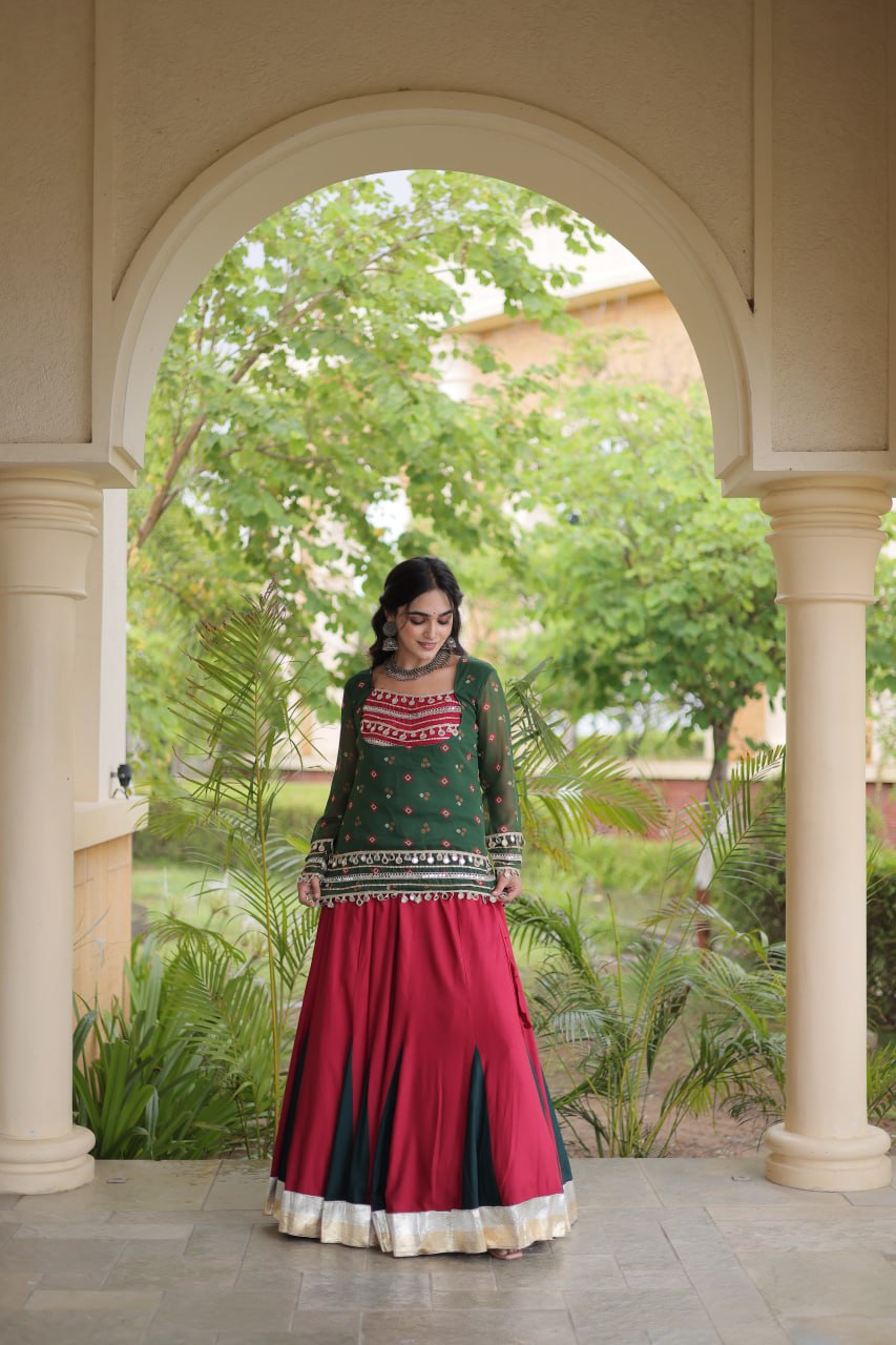 Diksha Green Rayon Bandhni Kutchi Gamthi Lehenga