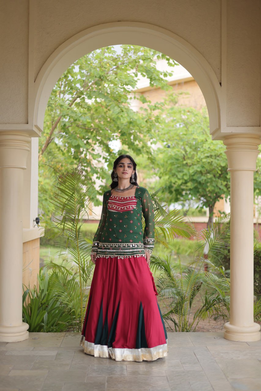 Diksha Green Rayon Bandhni Kutchi Gamthi Lehenga