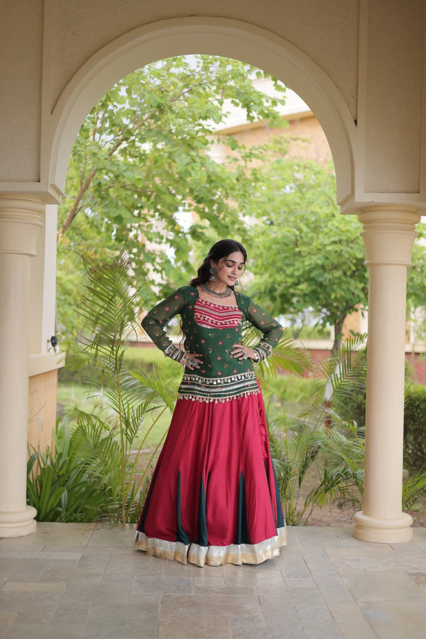 Charvi Purple Kora Cotton Bandhni Kutchi Gamthi Lehenga