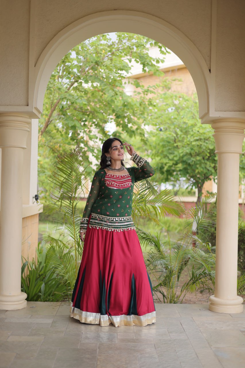 Charvi Purple Kora Cotton Bandhni Kutchi Gamthi Lehenga