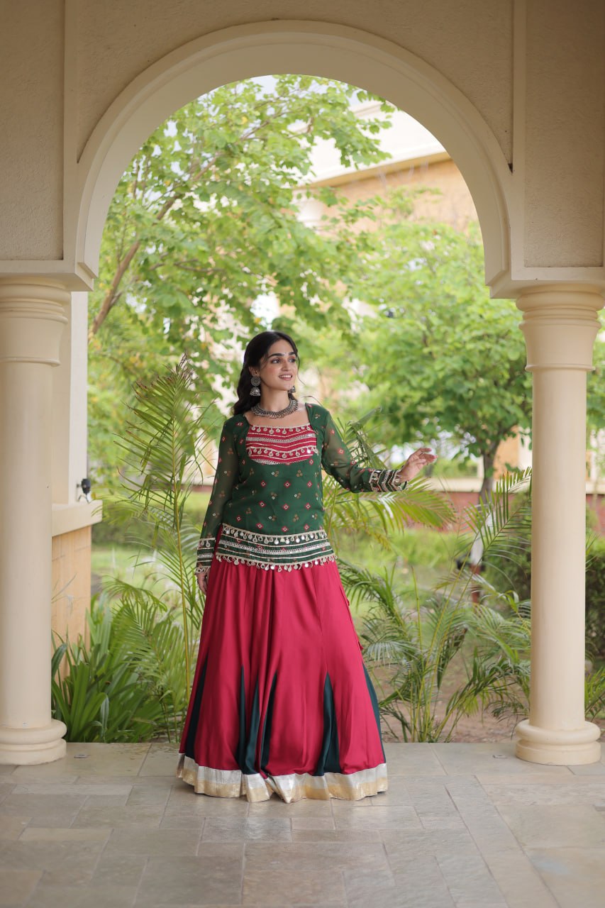 Charvi Purple Kora Cotton Bandhni Kutchi Gamthi Lehenga