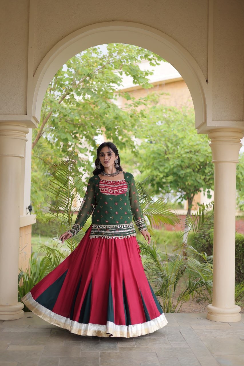 Charvi Purple Kora Cotton Bandhni Kutchi Gamthi Lehenga