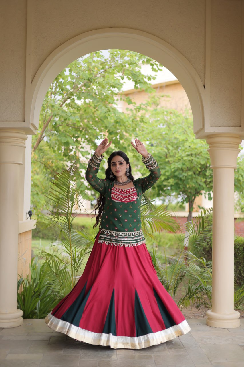 Diksha Green Rayon Bandhni Kutchi Gamthi Lehenga