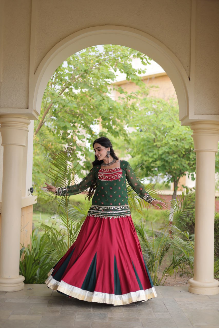 Charvi Purple Kora Cotton Bandhni Kutchi Gamthi Lehenga
