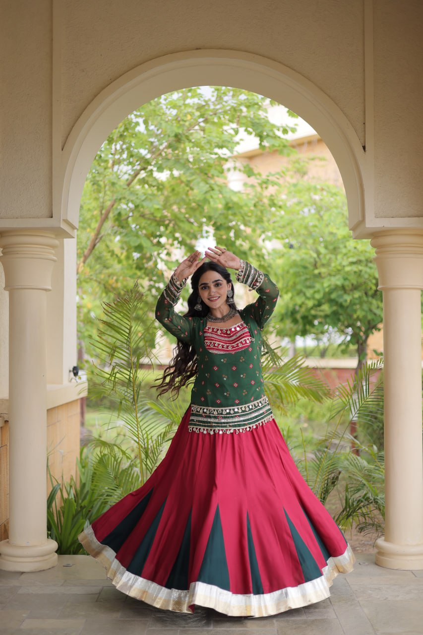Charvi Purple Kora Cotton Bandhni Kutchi Gamthi Lehenga