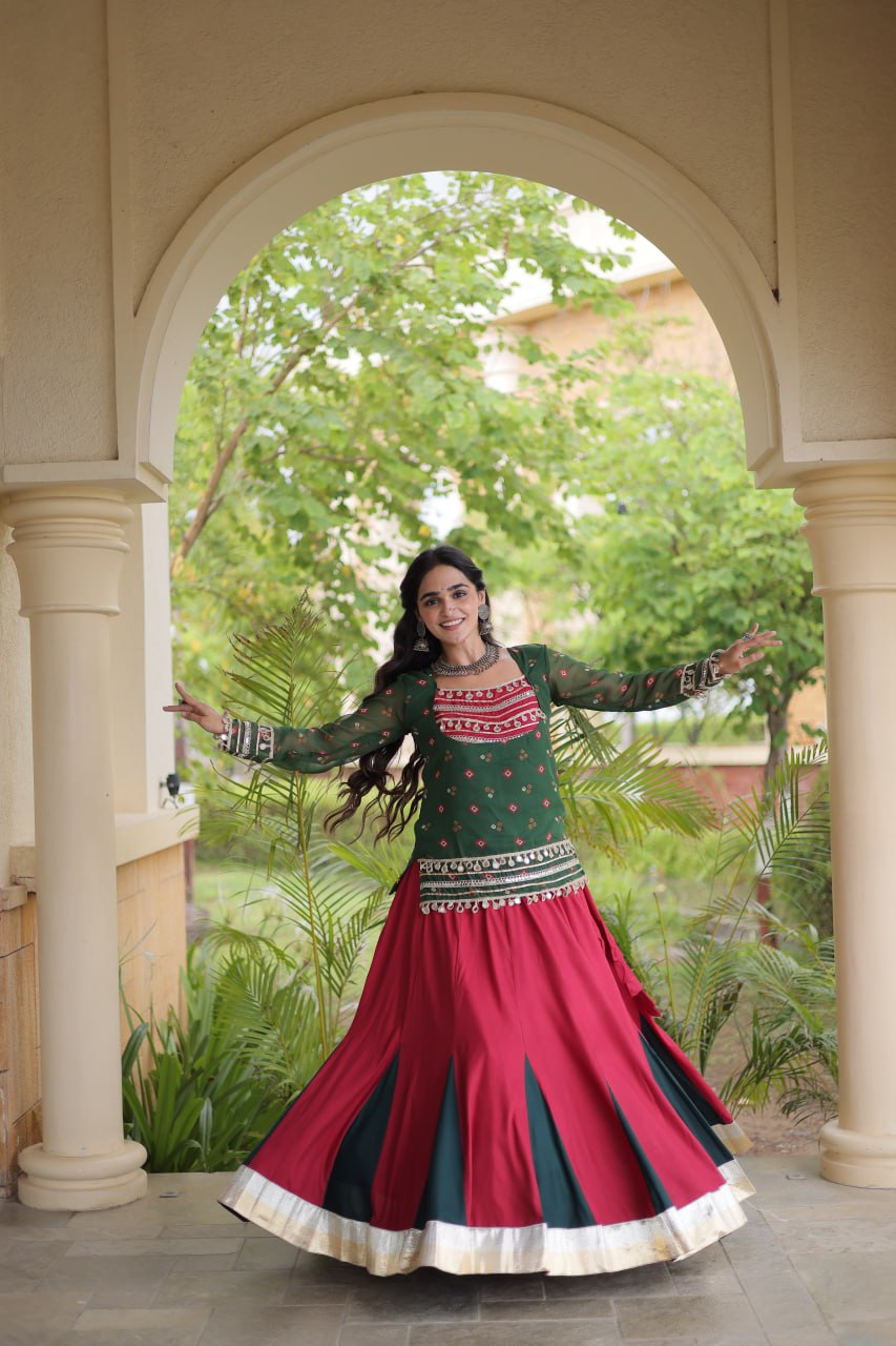 Charvi Purple Kora Cotton Bandhni Kutchi Gamthi Lehenga